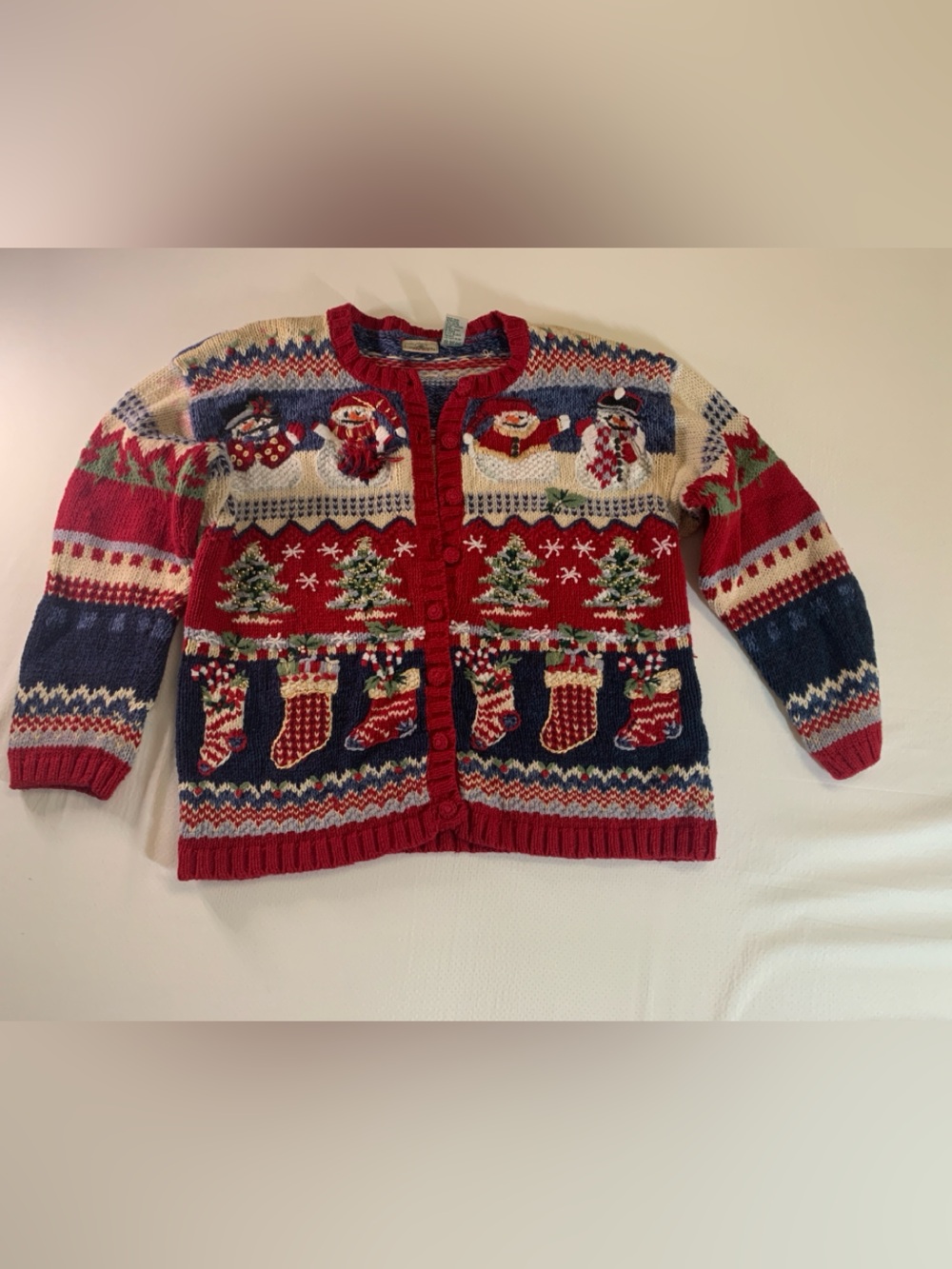 Women’s VTG RedHead Christmas Holiday Knit Cardigan Festive Novelty Snowman